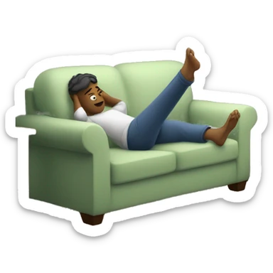 A person lying on a sofa, one leg crossed over the other, with hands behind the head, relaxing in a cozy setting sticker