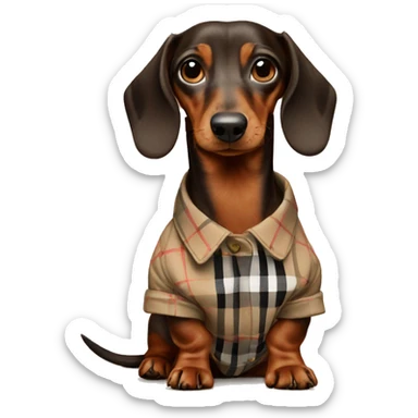 Dachshund wearing burberry sticker