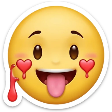 a classic yellow circle emoji with a tongue sticking out and drool dripping feom the mouth with heart eyes sticker