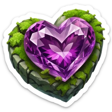 mossy heart shaped natural colorful crystal purplish rock sticker