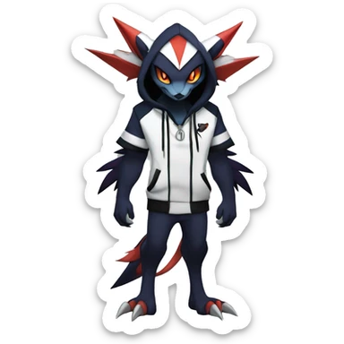 Cool Anthro Dark Absol-Noivern-Quilava-Litten-Pokémon with edgy stripes hoodie spiked collar punk Full Body sticker
