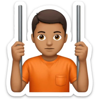 prisoner with orange shirt, metal bars in front of him and he holds the bars sticker
