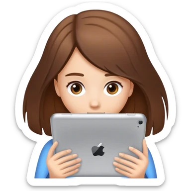 erstelle mir eine mädchen mit braun gebundenen Haaren und am i pad sitzen sticker