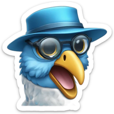 Crazy funny Cyberpunk Articuno head with beautiful smile wearing glasses and hat sticker