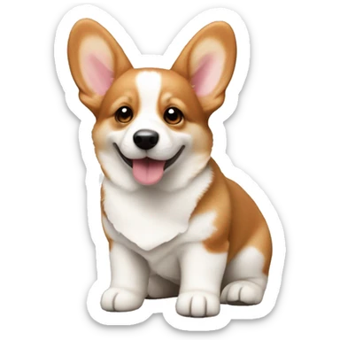 cute red and white corgi puppy with big ears and a white hook pattern on his head sticker