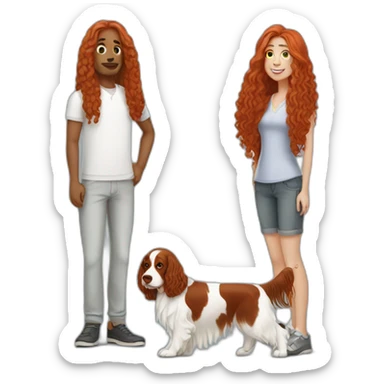 Man + woman long red hair + springer spaniel  sticker