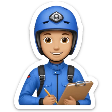 dirtbike rider in blue gear with clipboard sticker