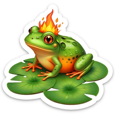 Frog on lily pad on fire  sticker