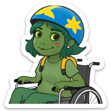 Mexican girl sith a wheelchair and a blue helmet drooling sticker