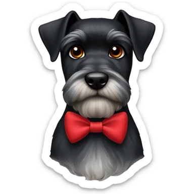 Black schnauzer wearing a red bow tie sticker
