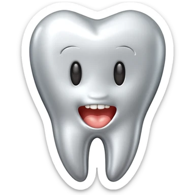 human tooth emoji, smooth chrome ceramic-metal texture, clean medical luxury aesthetic, isolated on white, no face sticker