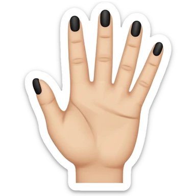 emoji icon of a human hand, slightly clenched, Each3 of 5 finger has a small black minimalist tattoo: 8 on the first finger, 1 on the middle finger, 2 on the third finger. Simple thin line tattoos, no shading. Flat emoji style, simplified hand shape, neutral skin tone, clean outlines,  sticker