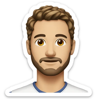 Man, 35, brown hair, brown eyes, short hair, small pointed beard sticker