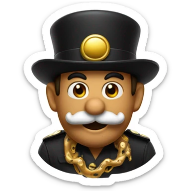 Super Mario with Gold and Black hat and an octopus mustache sticker