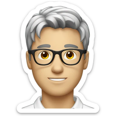 young white guy with a white polo and black hairs and grey glasses sticker