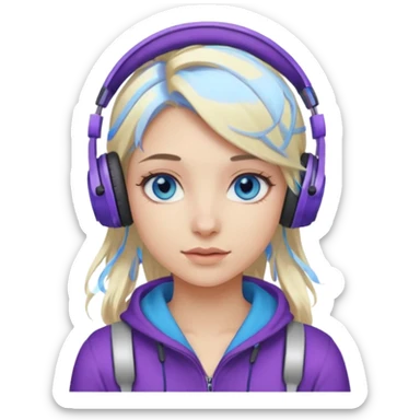 girl blond with purple highlights hair blue eyes and wearing headphones sticker
