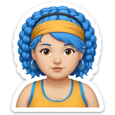 curly fat girl with blue hair and headband, sportsy sticker
