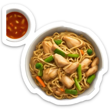 chicken lo mein with veggies in bowl sticker