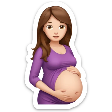 "Pregnant woman with her belly skin visible, with long brown hair and fair skin."
 sticker