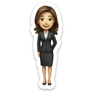 Business woman full body brown hair and white skin smiling  sticker