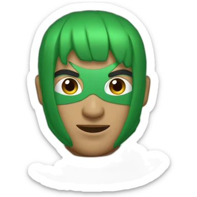 A masked fighter with a green hair on his head sticker