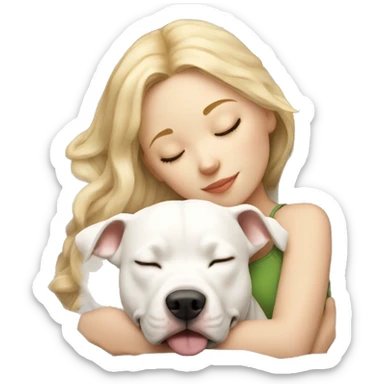 blonde girl sleeping with a white pitbull  sticker