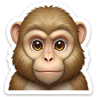 Cinematic Noble Macaque Portrait Emoji, Poised and regal, with a smart, agile build and expressive, deep-set eyes, adorned with soft, detailed fur and a dignified expression, Simplified yet sharp and sophisticated features, highly detailed, glowing with a soft, natural radiance, high shine, intelligent and commanding, stylized with an air of primate nobility, focused and alert, soft glowing outline, capturing the essence of a watchful and confident guardian that appears ready to leap out of the screen with effortless authority! sticker