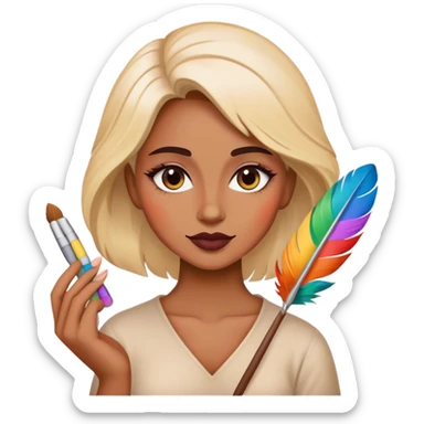 mujer artista con una pluma y una plaeta de colores  sticker
