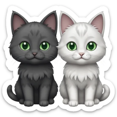 2 different coloured small cats including one dark grey and white cat and one completely solid dark grey cat with green eyes and only white paws sticker