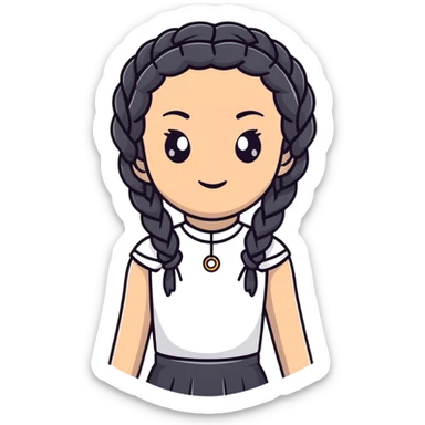 black braided hair with silver rings sticker