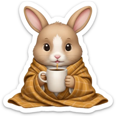 baby rabbit in cozy blanket, drink coffee sticker