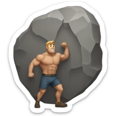 strong men pushing a huge rock sticker