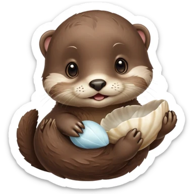 baby otter hold a shell sticker