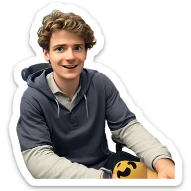 smiling boy indoors with shirt sticker
