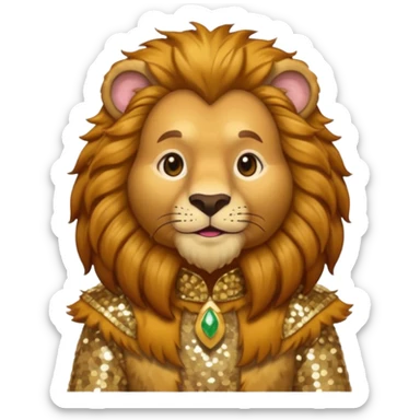 Brrr, the Cowardly Lion from The Wizard of Oz with golden brown fur, cream sequin outfit sticker