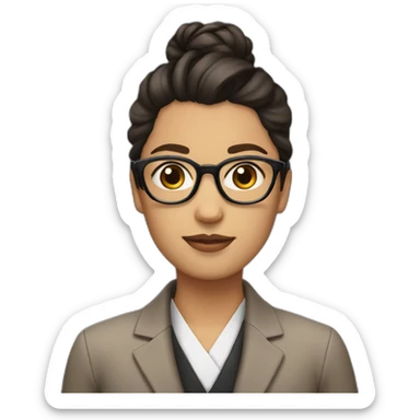 Can you generate an emoji with dark hair in a bun, glasses, brown eyes and wearing a blazer? sticker