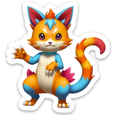 Sprigatito-Floragato-Meowscarada-Torracat-Pokémon-Fakémon-hybrid-fusion-creature (full body) sticker