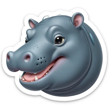 Cinematic Cute Yawning Hippo Portrait Emoji, Head tilted slightly with a dramatic, wide-open yawn, showcasing a soft, smooth slate-gray hide with gently drooping ears, round eyes barely open in drowsy contentment, Simplified yet irresistibly adorable features, highly detailed, glowing with a soft, cozy glow, high shine, relaxed yet expressive, stylized with a touch of aquatic charm, bright and endearing, soft glowing outline, capturing the essence of a sleepy yet affectionate hippo, so drowsy it feels like it could stretch out of the screen and curl up for a nap! sticker