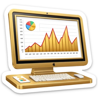 Mach mir einen schreibtisch mit einem bildschirm drauf wo mann einen Chart sieht von Gold sticker