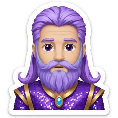 Jupiter from Ancient Gods with lilac skin, long periwinkle hair and beard, purple sequin outfit sticker