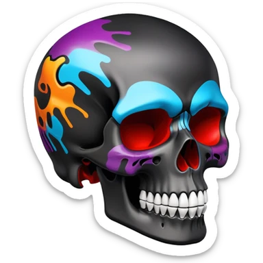 smooth black skull with vibrant graffiti paint contained within the skull shape, brand logos inside skull outline only, side view sticker