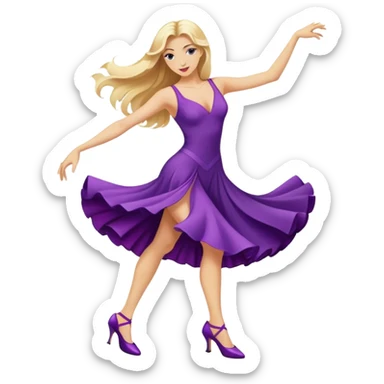 long blonde hair, dancing a tango in a purple dress and purple heels  sticker