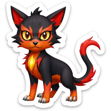 Cool edgy Torracat-Houndour-Litten-Digimon, full body sticker