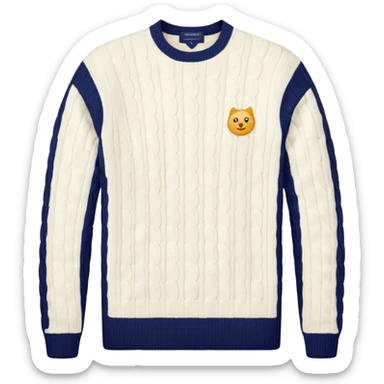 Ralph Lauren classic cable knit white sweater with small polo logo, emoji style sticker