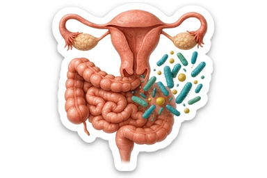 UTERO UMANO E INTESTINO ANATOMICI REALISTICO CON BATTERI CHE ESCONO DALL'INTERNO, IPERREALISTICO 4K sticker