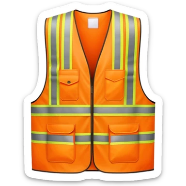 orange safety vest with bright yellow reflective stripes, construction site workwear, emoji style sticker