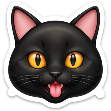 A real black cat with its tongue out sticker