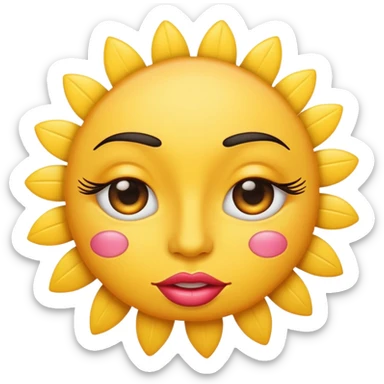 A yellow emoji with eyelashes and big lips tanning  sticker