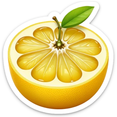 A halved yuzu fruit, in Apple iPhone emoji style. Bright yellow skin with subtle texture, juicy interior visible, vibrant colors, smooth gradients, glossy highlights, clean simple shapes, no outlines, slight 3D depth.
 sticker