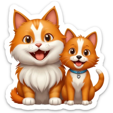 Excited happy cat being greeted by a friendly dog sticker